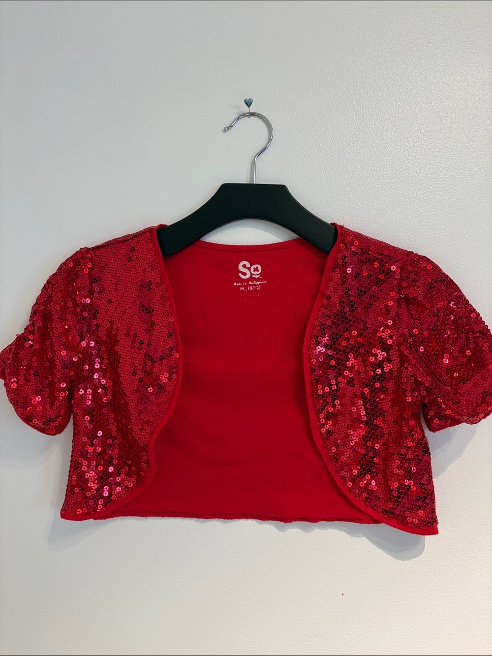 EUC Sz M (10/12) SO Red Sequin Bolero Shrug for Girls